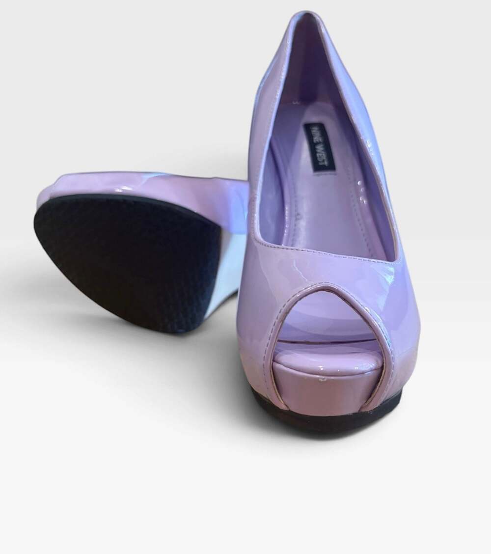 Nine West Lilac Pink Patent Platform Peep Toe Stiletto Heels Y2K Size 6
